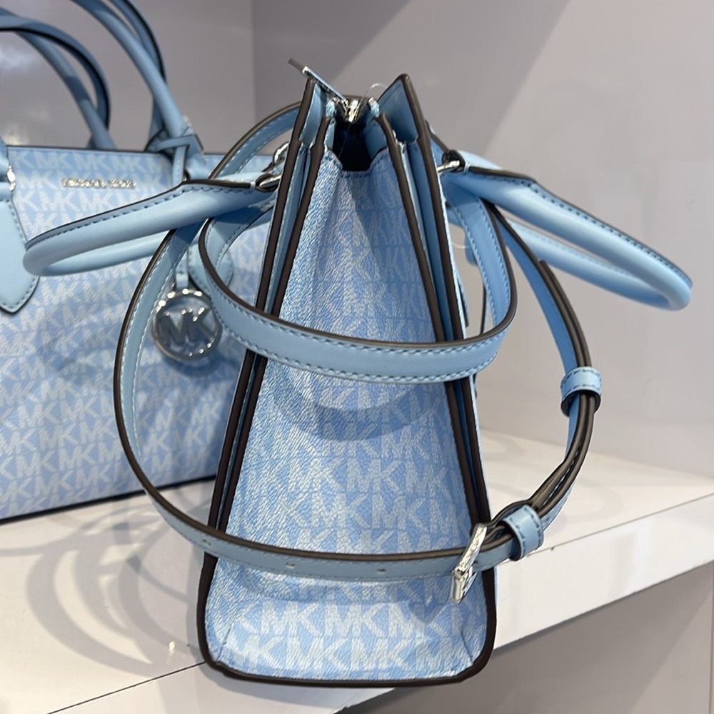 MICHAEL KORS Sheila Medium Logo CZ Satchel Crossbody Bag 
Light Sky
NWT - Picture 4 of 16